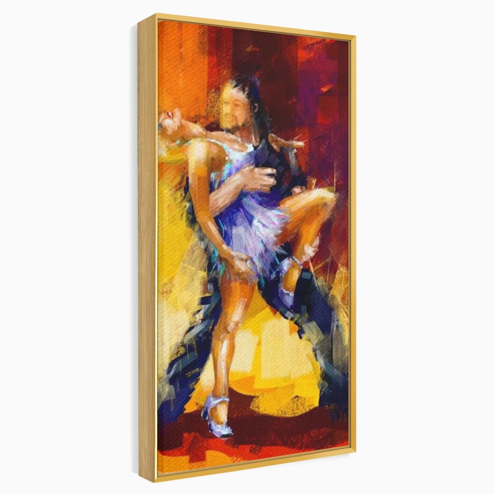 Tablou canvas cu tablou canvas cu un cuplu dansand tango, in rama de aluminiu auriu